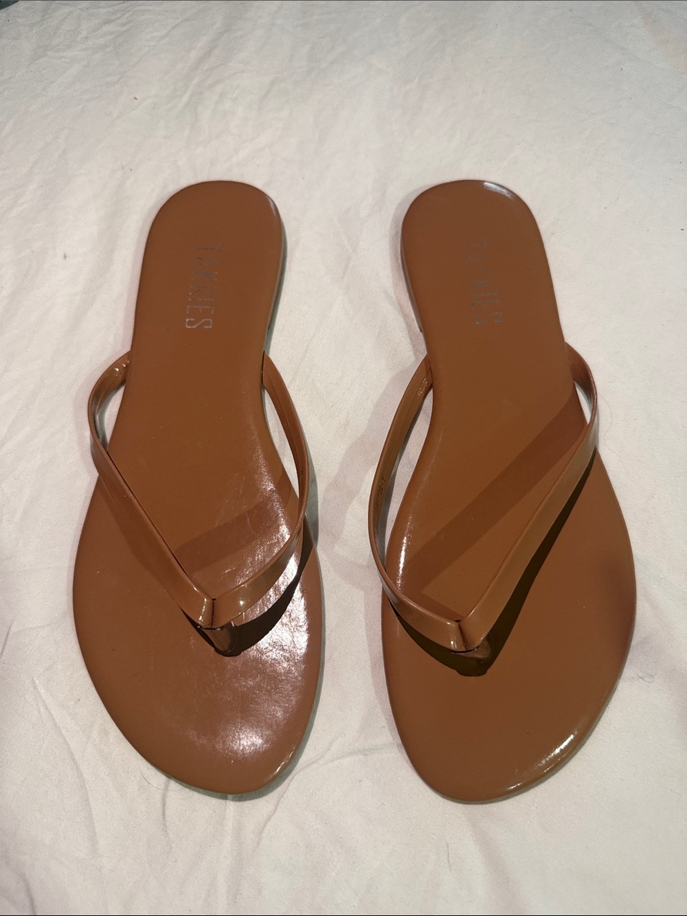 Classic Women's Tan Gloss Flip Flop Sandals